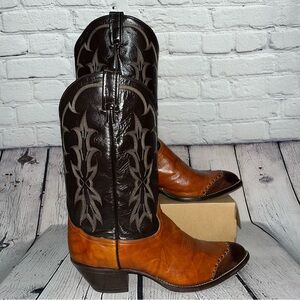 Vintage Tony Lama Exotic Teju Lizard Wingtip Leather Western Cowboy Boots